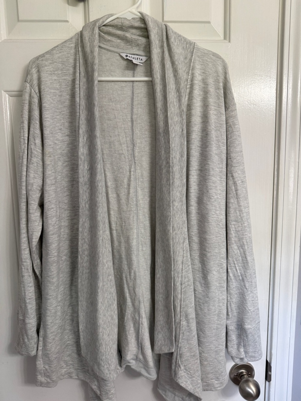 Athleta Light Gray Draped Open-Front Cardigan